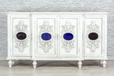 Indian Hand Carved Mango Wood 4 Door Sideboard White 10
